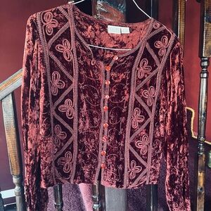 More originals Crushed Velvet Long Sleeve Top in Burgundy